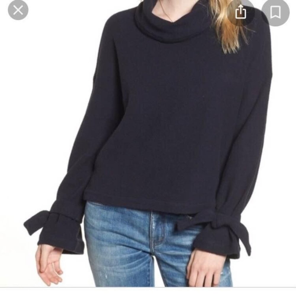 Madewell Black Cowl Neck Sweater with Tie Cuffs